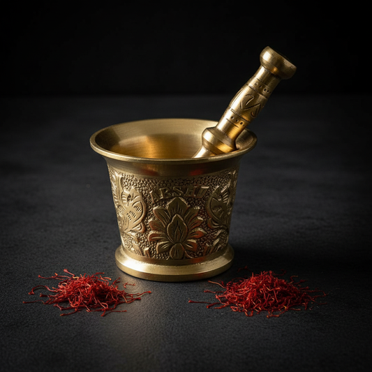 Traditional Afghan Brass Saffron Mortar & Pestle